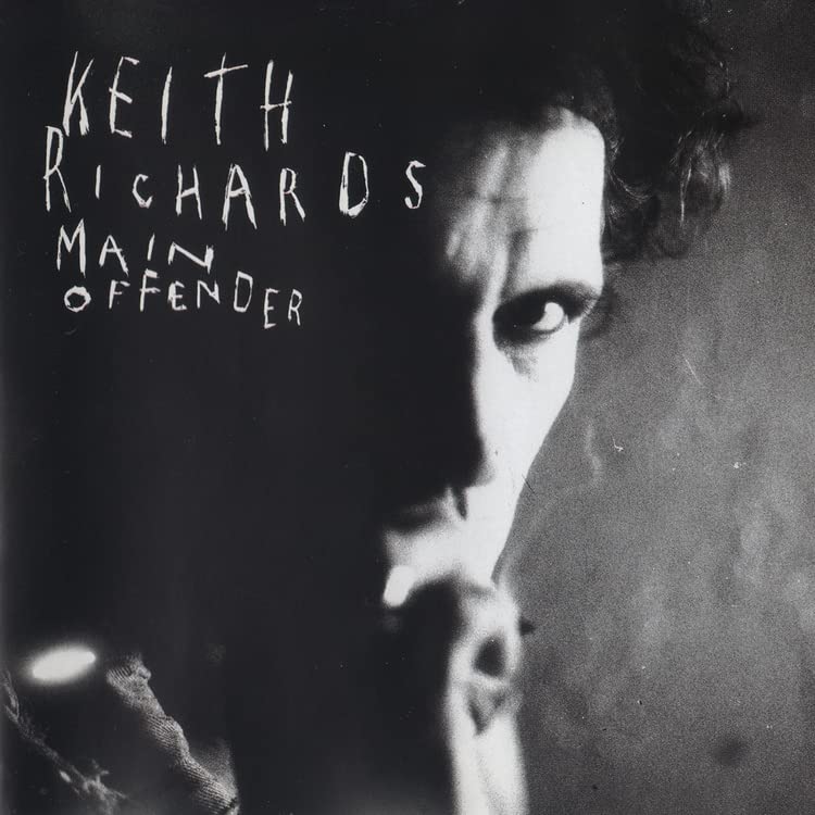 Black and white vinyl record cover featuring a portrait of Keith Richards.