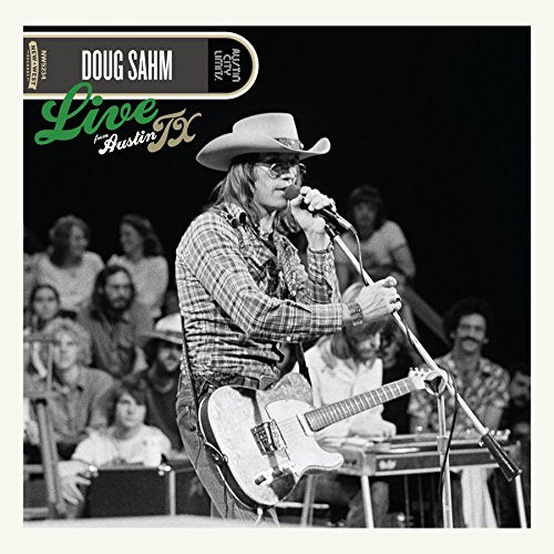 "Album cover featuring a black-and-white photo of Doug Sahm singing and playing guitar."