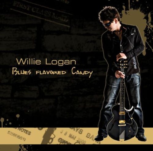 Willie Logan album cover: man with guitar, dark jacket, brick background.