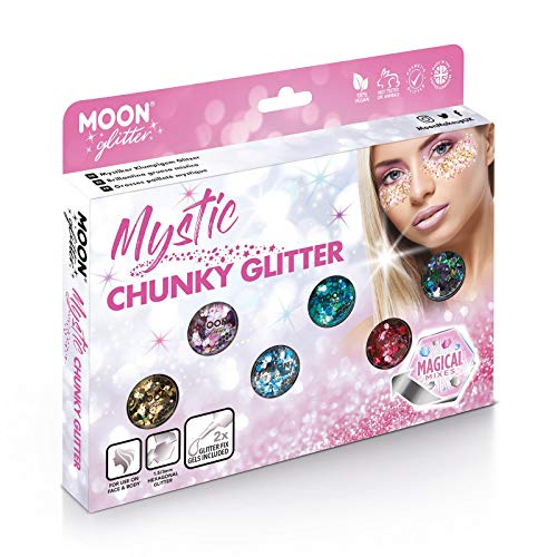 Mystic Chunky Glitter by Moon Glitter - Boxset - Cosmetic Festival Makeup Glitter for Face, Body, Nails, Hair, Lips - 3g