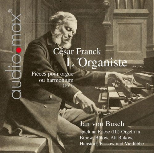 Sepia-toned CD cover featuring a man playing an organ with white text overlay.