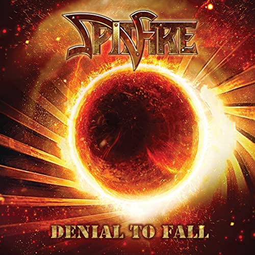 Album cover for Spitfire’s “Denial To Fall” featuring a fiery sun eclipse.
