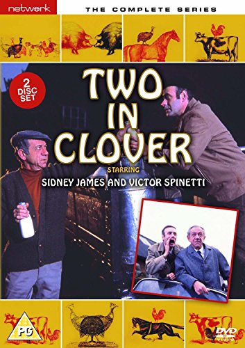 “Two In Clover” DVD cover featuring two men and farm animal silhouettes.
