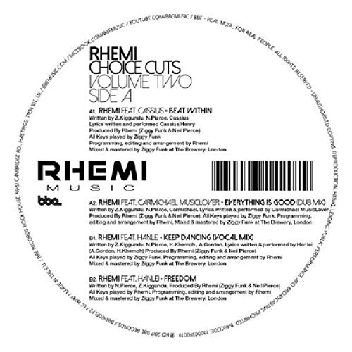 Vinyl record label with barcode and track listing on a white background.
