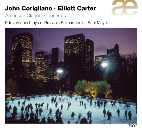 CD cover with ice skaters and city skyline at dusk, white background.