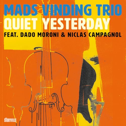 CD cover for Mads Vinding Trio’s “Quiet Yesterday” featuring abstract cello art.