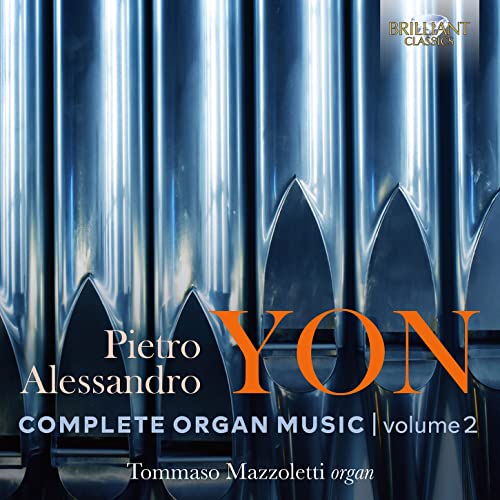 CD cover featuring blue organ pipes and the title "Yon: Complete Organ Music.