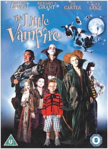 DVD cover for “The Little Vampire” featuring characters and a moonlit sky.