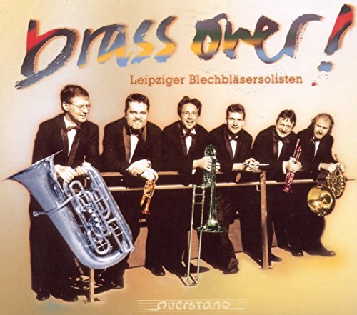 "CD cover featuring six men in suits holding brass instruments, with colorful title text."