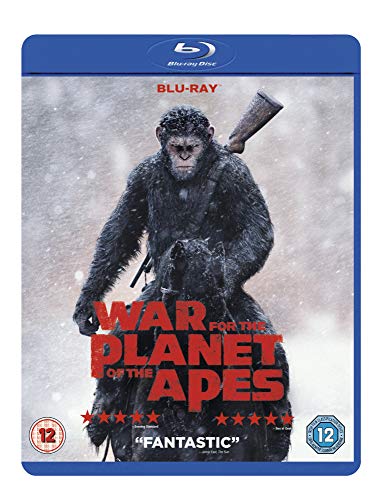 Caesar riding a horse in the snow on the War for the Planet of Apes.