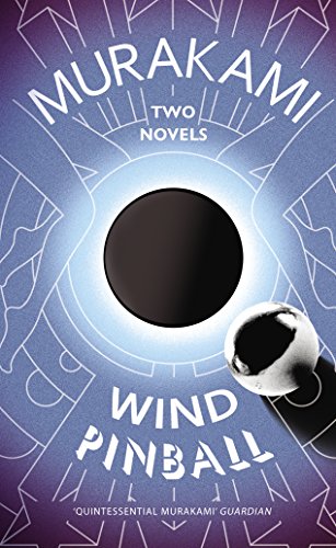 Red book cover with white circle, black smiley face, and white text "MURAKAMI" and "WIND/PINBALL".
