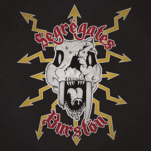 Black vinyl record sleeve with a skull and red, gothic text and yellow arrows.