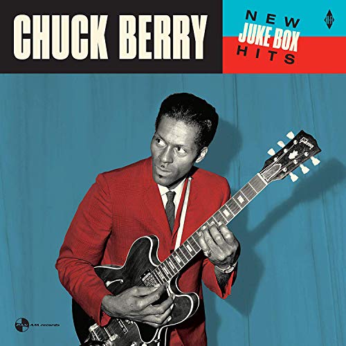 Chuck Berry album cover featuring a man in a red suit playing a guitar.
