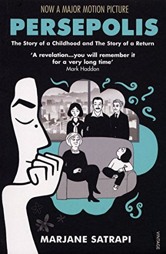"Black book cover with cartoon illustration of a person and family inside a thought bubble."