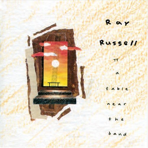 "Album cover with watercolor painting of a window and red parasols, artist's name on right."