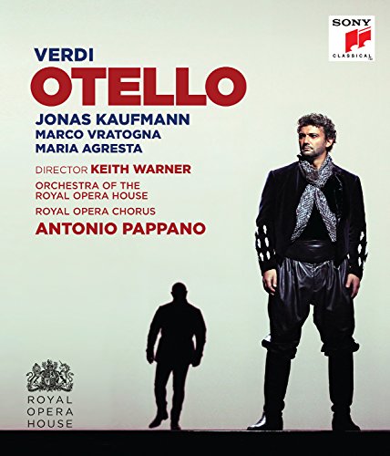 Blu-ray cover for Verdi’s Otello opera featuring Jonas Kaufmann in costume.