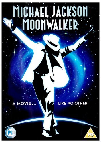 Michael Jackson in a white suit striking a pose against a starry background.