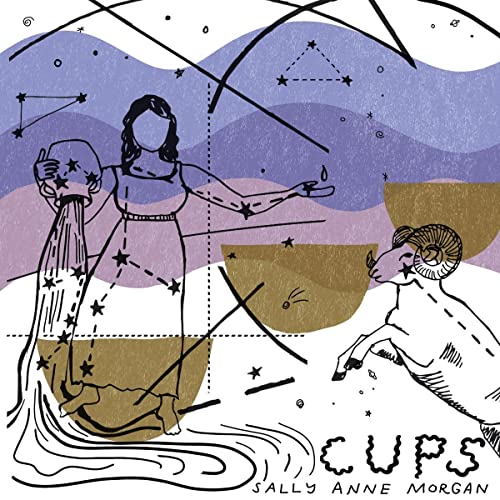 CD cover for Sally Anne Morgan’s “Cups” with illustrated figures and stars.