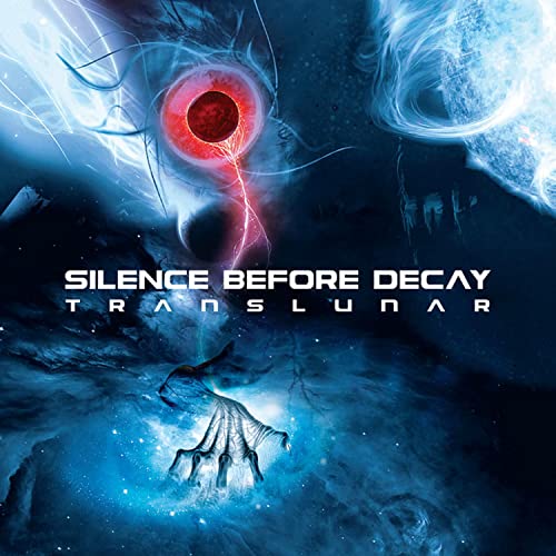 Dark album cover with an eye, skeletal hand, and blue energy effects.