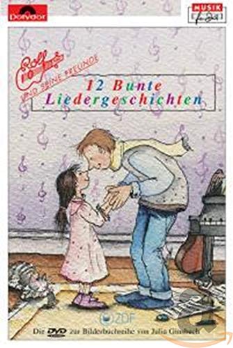 DVD cover for Rolf Zuckowski’s “12 Bunte Liedergeschichten” featuring illustrated figures.