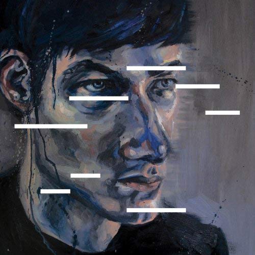 A vinyl record cover featuring a man's portrait with obscured eyes, painted in muted tones.