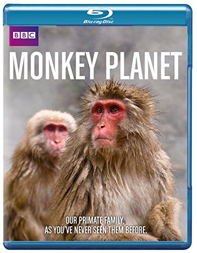 Blu-ray cover for BBC documentary Monkey Planet featuring two Japanese macaques with red faces.