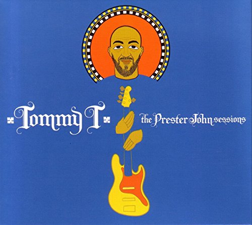 "Album cover with a marionette man and guitar on a blue background."