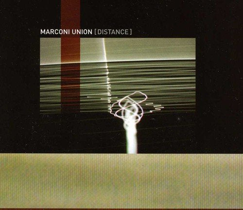"Album cover art for Marconi Union's 'Distance' with abstract white lines on a black background."