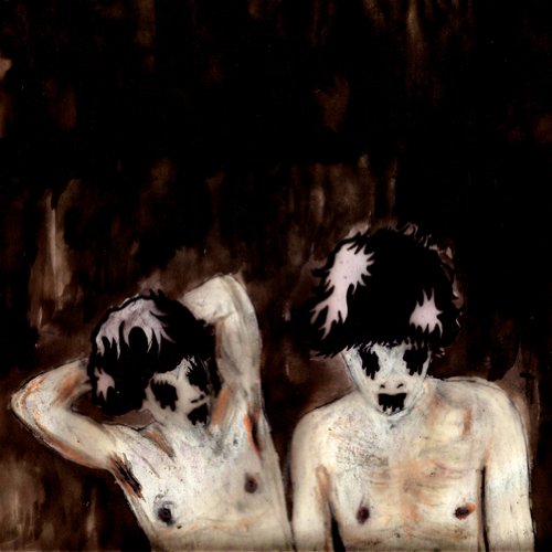 The image depicts a vinyl record cover featuring two nude figures with black hair.