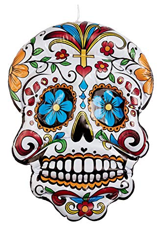 Smiffys 57075 Inflatable Day of The Dead Hanging Skull, Unisex Adult, White