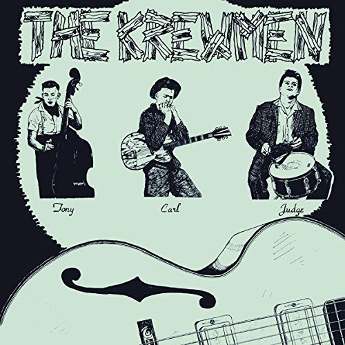 Vintage-style album cover featuring three musicians and a guitar.