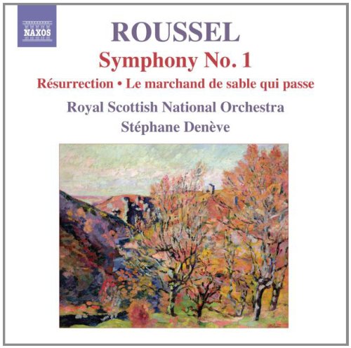 "Album cover with 'Roussel Symphony No. 1' title and autumn landscape painting."