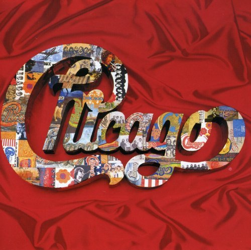 "Red background with 'Chicago' in collage-filled letters and Amazon logo in the corner."