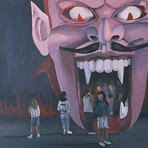 Painted album cover featuring a large, monstrous face and small figures.