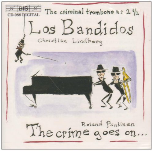 "CD cover art featuring cartoon bandits and piano, with red border and black text."