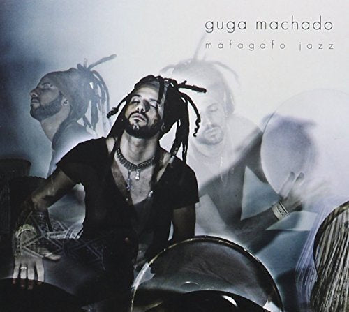 CD cover: Guga Machado, a man with dreadlocks playing percussion.