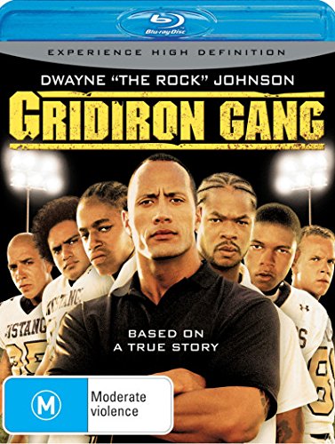 Gridiron Gang" Blu-ray cover featuring Dwayne "The Rock" Johnson and a football team.