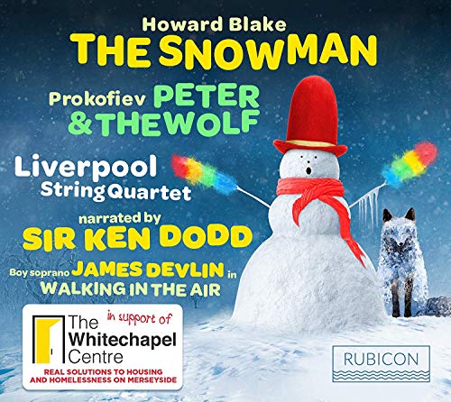 CD cover featuring a snowman, text listing composers, and performers.