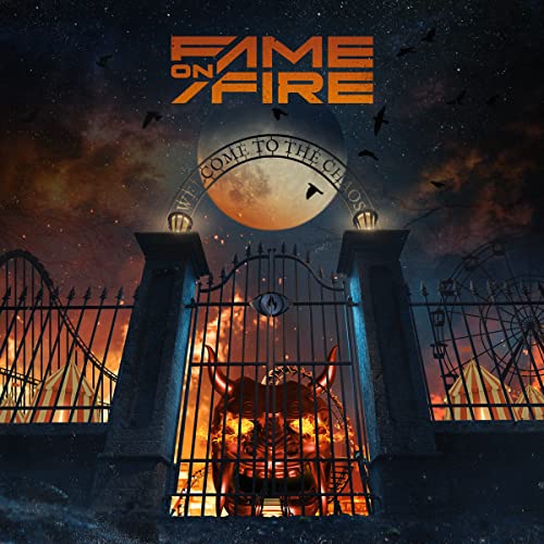 CD cover: gates, moon, and fiery demonic imagery under birds.