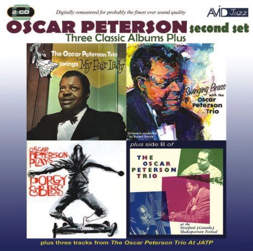 "Album cover featuring Oscar Peterson, with five images of jazz musicians and dancers."