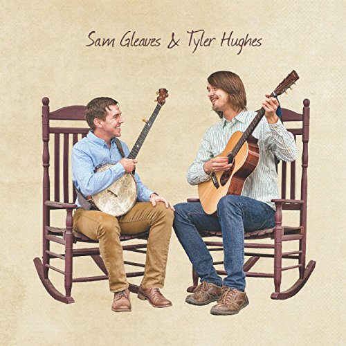 "Album cover featuring two men sitting in rocking chairs, playing banjo and guitar."