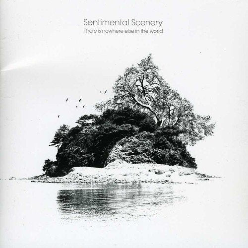Black and white CD cover with a tree-covered island in water.