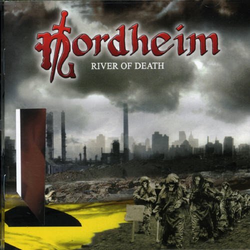 "Album cover for Nordheim 'River of Death' with dark, post-apocalyptic scene and soldiers."