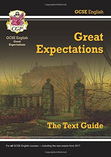 "Cover of 'Great Expectations: The Text Guide' with a misty, ruined gate and castle."