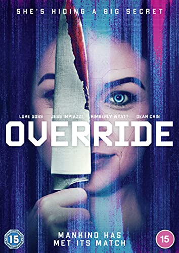 DVD cover for "Override" featuring a woman’s face and a large knife.
