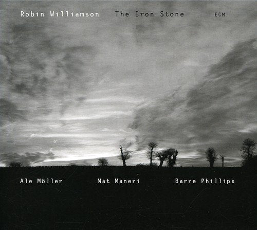 Black and white album cover with cloudy sky and trees, featuring artist and title.