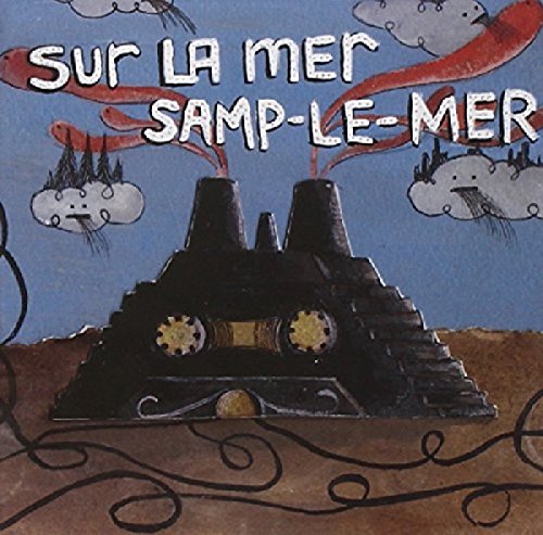 Painted CD cover with a black locomotive and whimsical clouds.