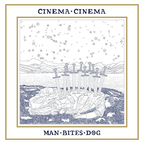 Line-art album cover depicting swords planted in a stone, starry sky.