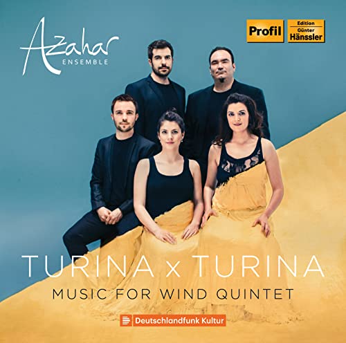 CD cover featuring five musicians with “Azahar Ensemble - Turina X Turina” text.