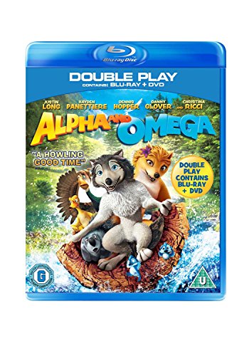 Blu-ray cover for "Alpha & Omega" featuring a wolf and fox with other animals.